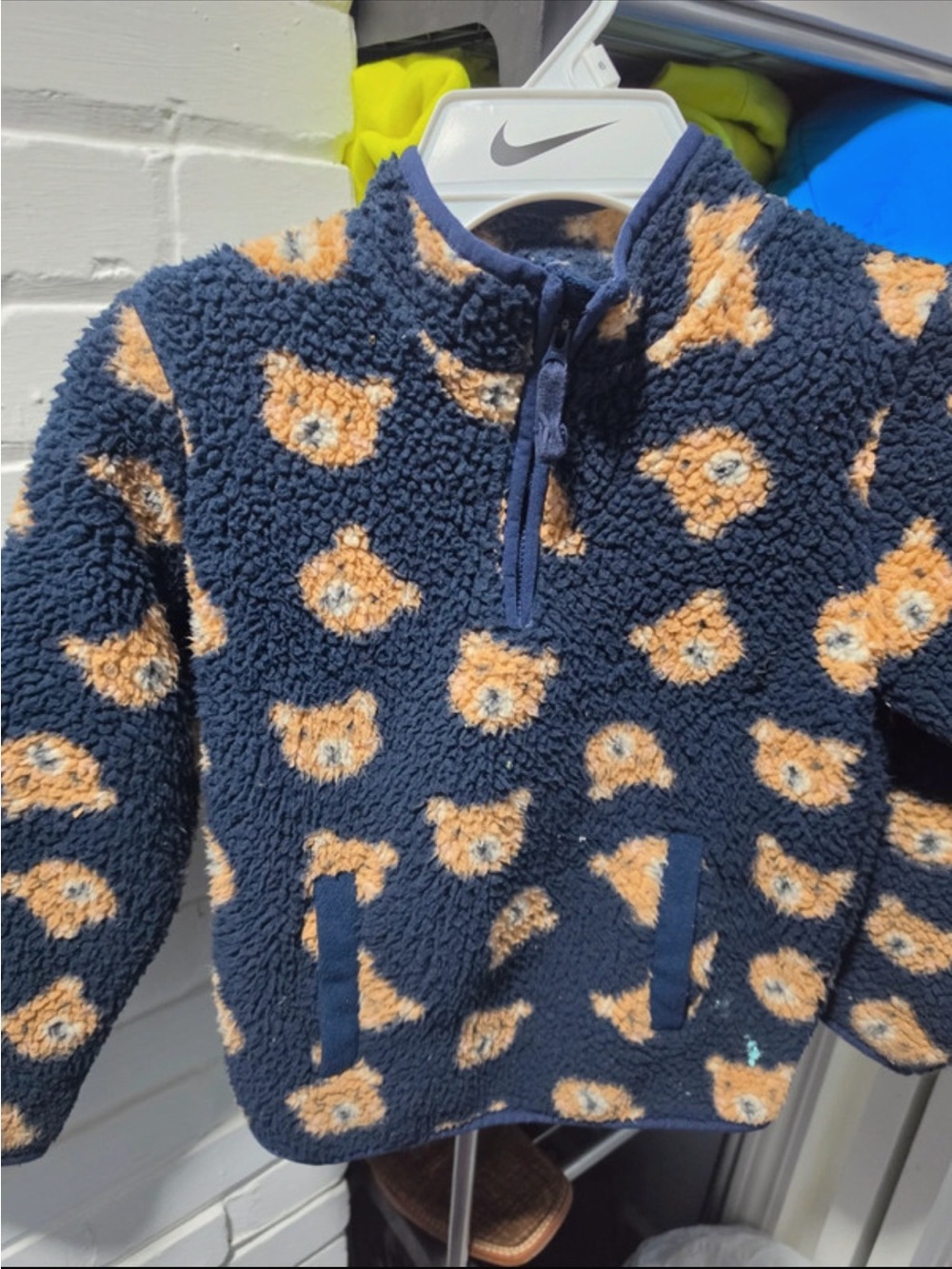 Gymboree Navy Sherpa Pullover with Tan Teddy Bear Print size 6